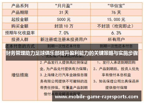财务管理助力足球俱乐部提升盈利能力的关键策略与实施步骤