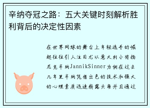 辛纳夺冠之路:五大关键时刻解析胜利背后的决定性因素 辛纳夺冠之路:五大关键时刻解析胜利背后的决定性因素